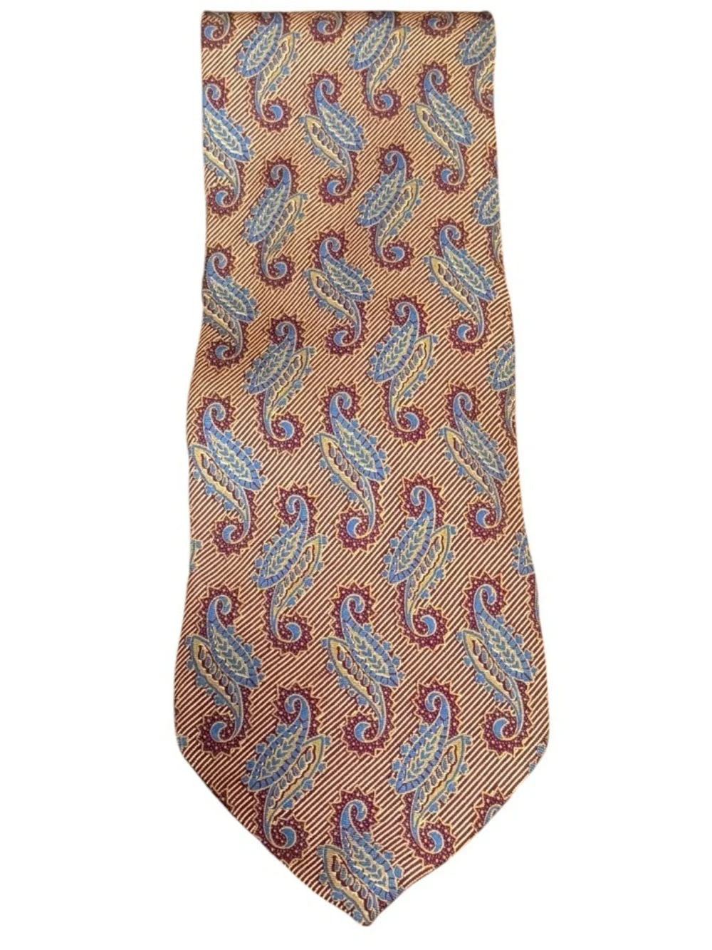 Giorgio Armani Cravatte Vintage Silk Tie Burgundy Blue Gold Paisley Italy